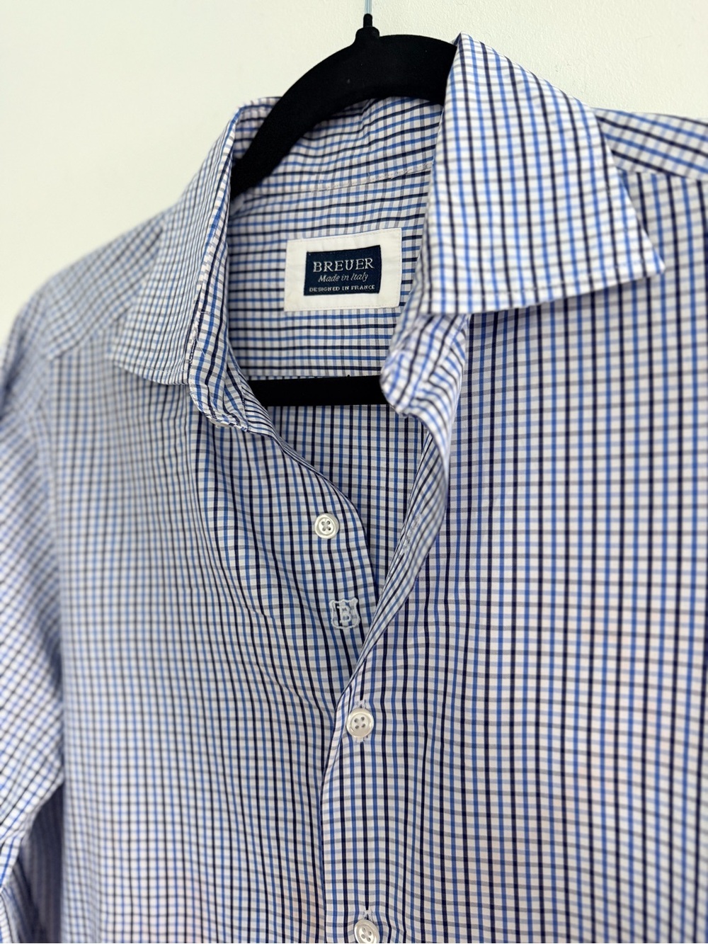 NWOT Breuer Blue & White Checked Dress Shirt